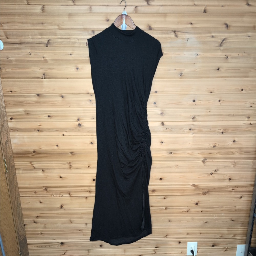 Daily Practice Anthropologie Black Mock Neck Ruched‎ Side Midi Dress Large